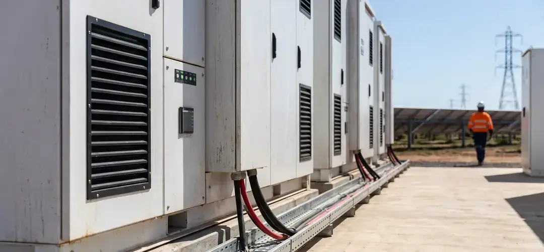 Gabinete de baterías industriales BESS con módulos y monitoreo